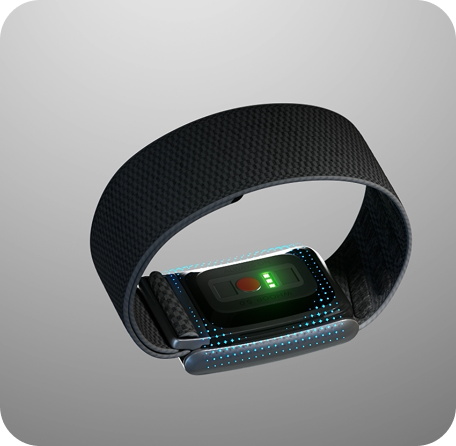 A fitness wristband with the Biozen sensor on its underside